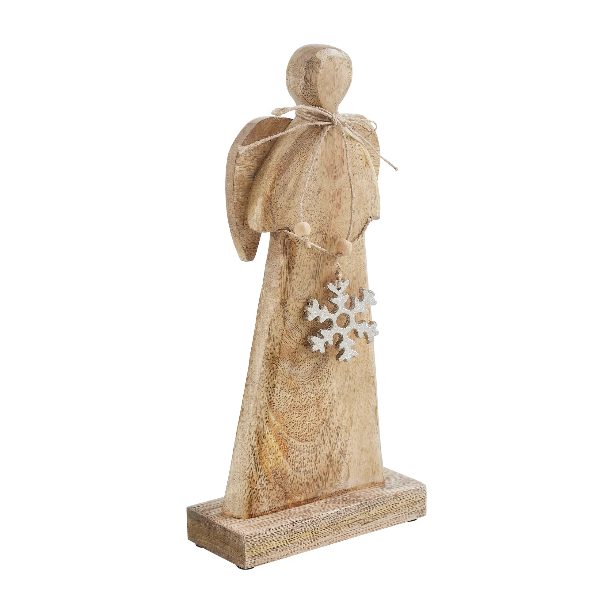 Metal Snowflake Natural Wooden Angel - Image 2