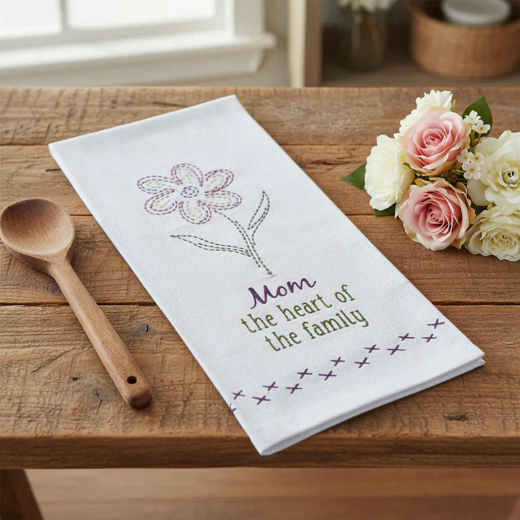 Mom Heart Of The Family Dishtowel