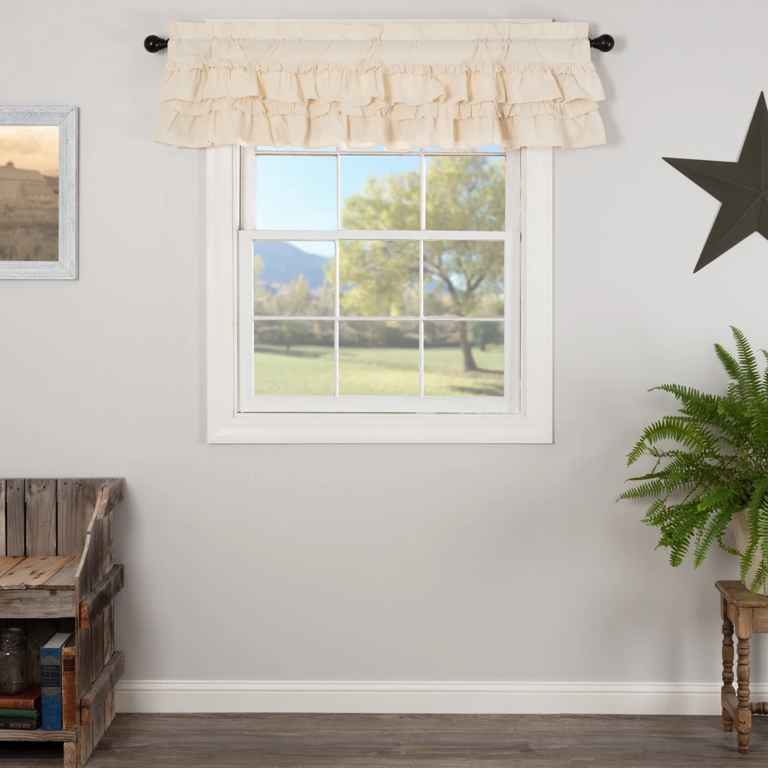 Muslin Ruffled Unbleached Natural Valance - Image 2