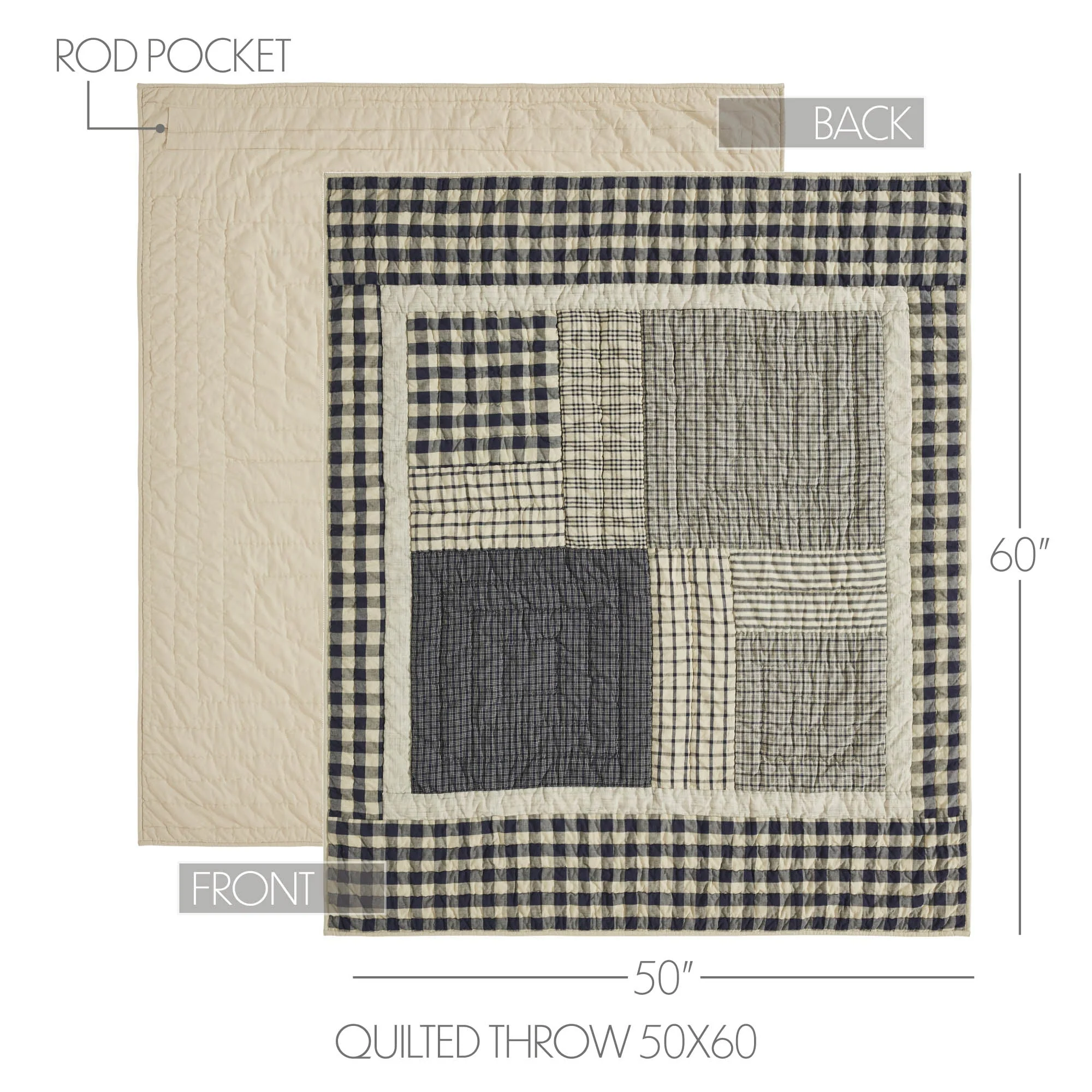 My Country Navy & Khaki Quilted Throw - Image 2