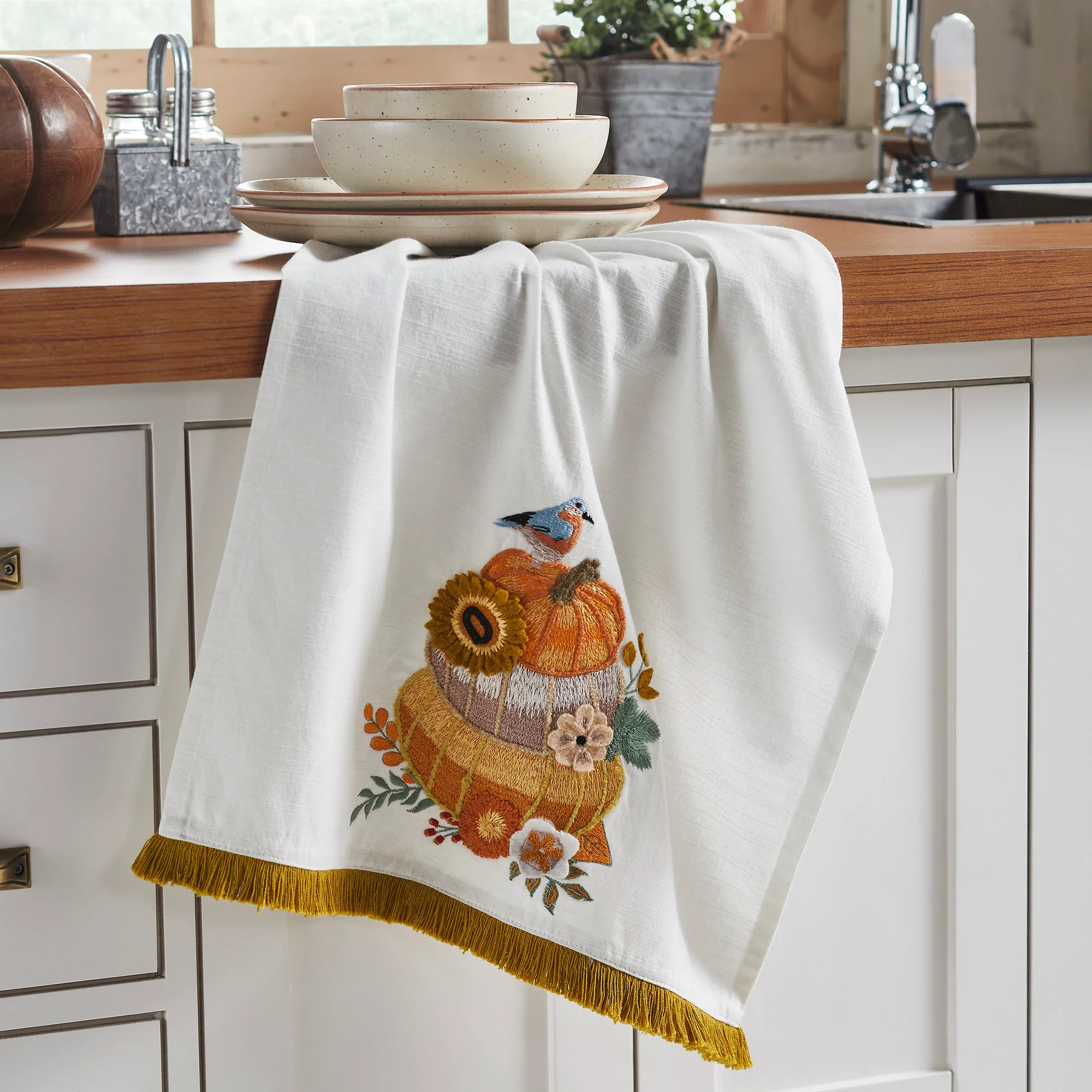 Pumpkin Floral Tea Towel