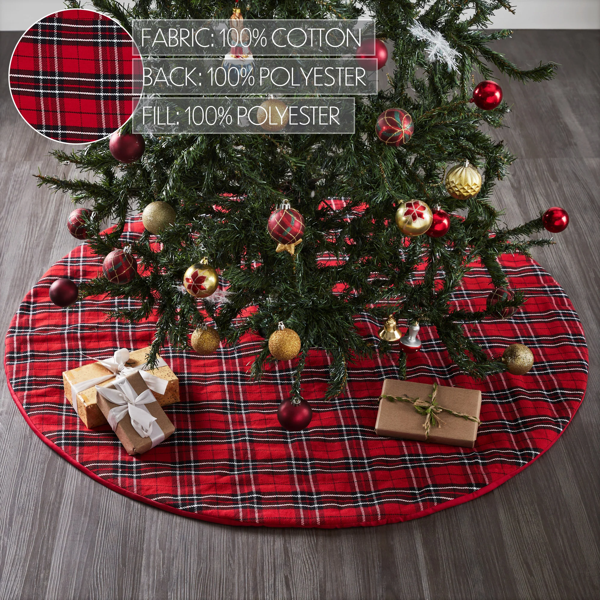 Red and Black Tartan Plaid Tree Skirt 48" - Image 6