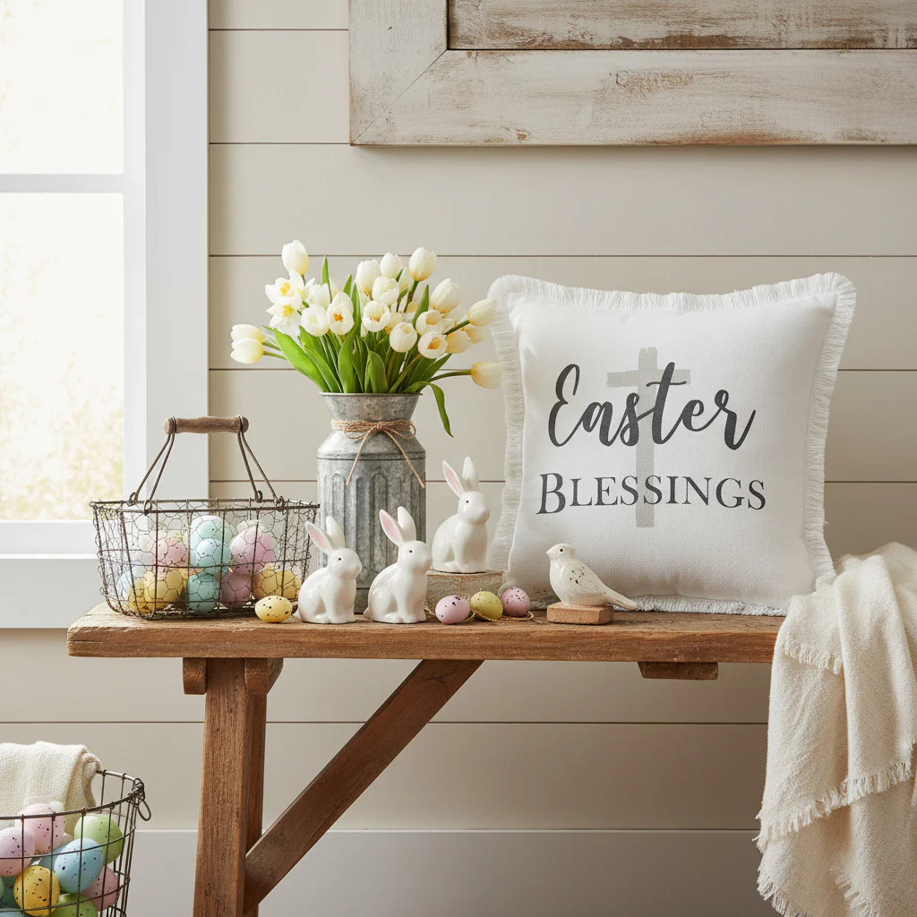 Easter Blessings Cross Pillow