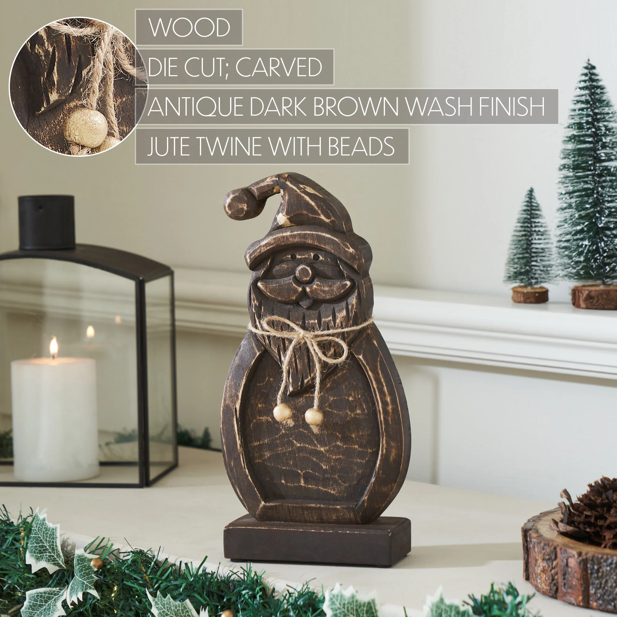 Rustic Cheer Dark Wooden Santa - Image 3