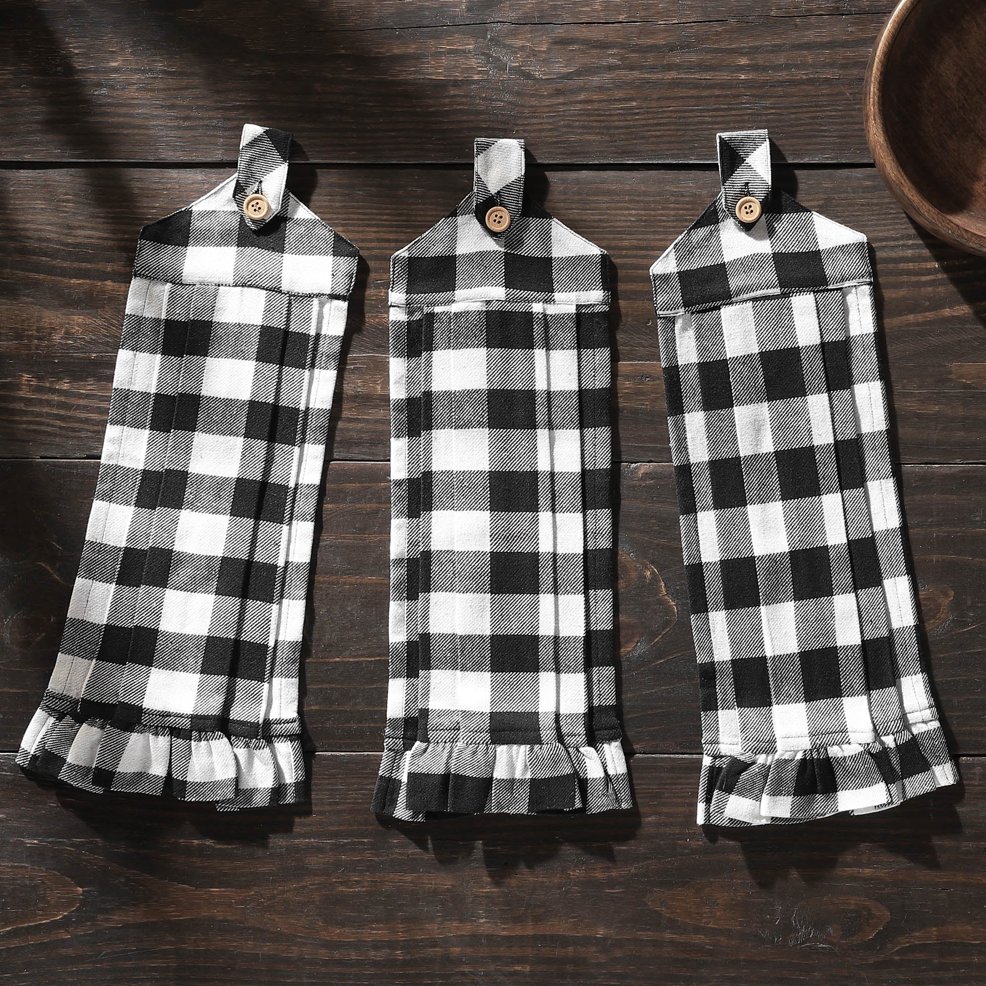 Sable Ann Check Button Loop Tea Towel Set of 3