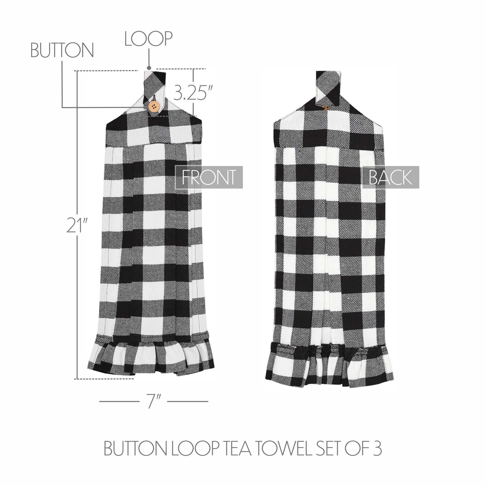 Sable Ann Check Button Loop Tea Towel Set of 3 - Image 2