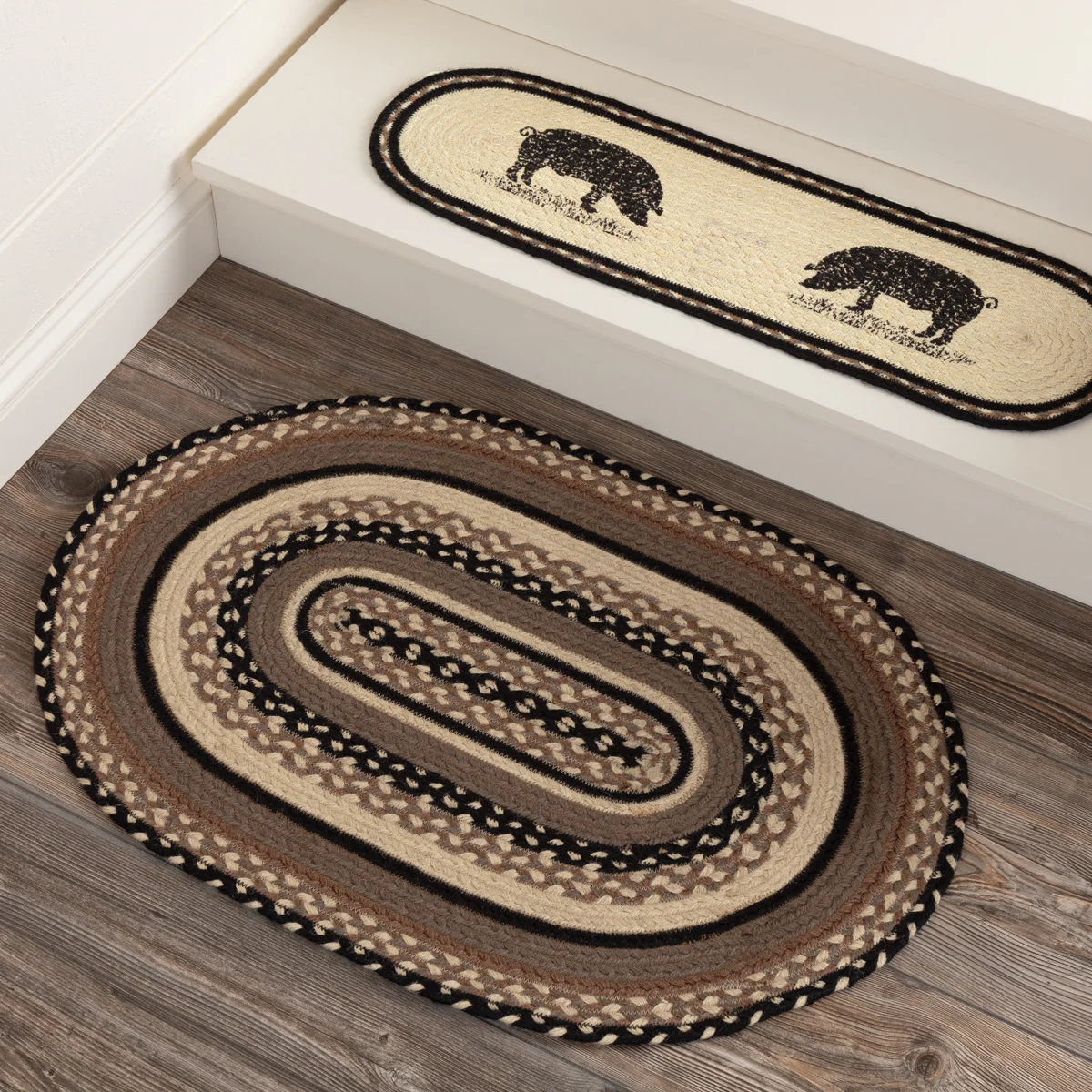 Farmstead Charcoal Collection Braided Rugs - Oval - Image 12