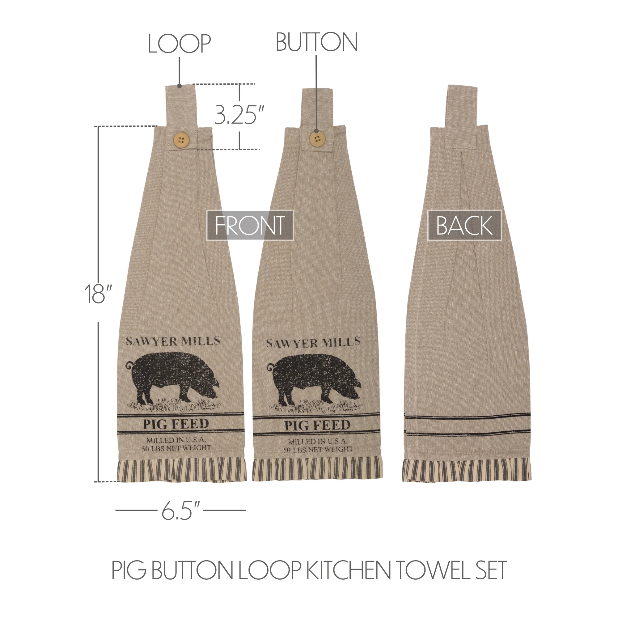 Farmstead Charcoal Kitchen Towels - Pig - Image 3