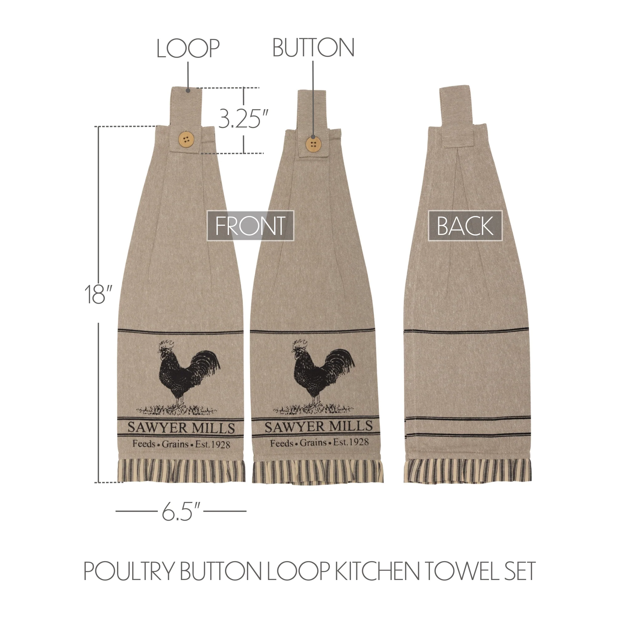Farmstead Charcoal Kitchen Towels - Poultry - Image 4