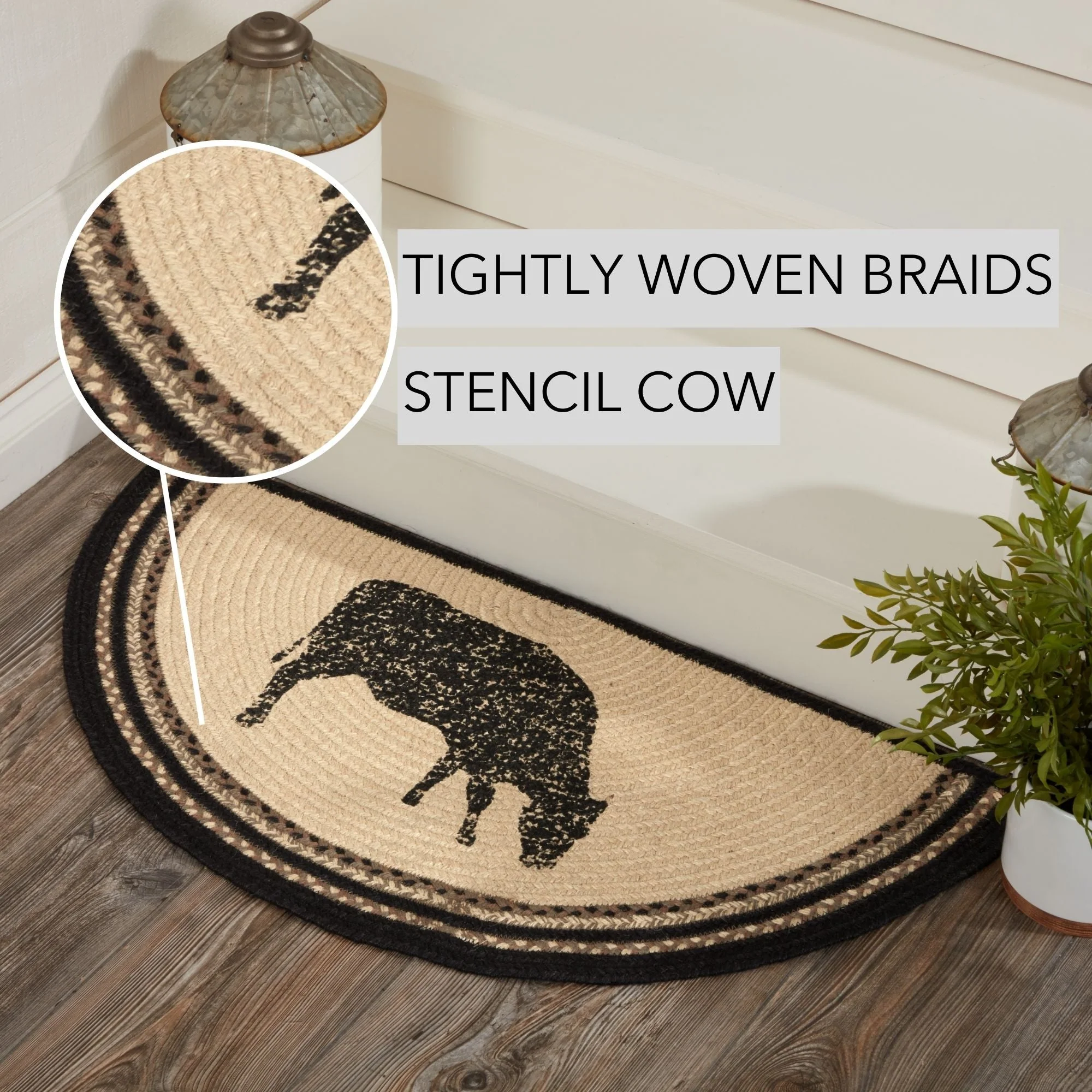 Farmstead Charcoal Cow Braided Half Circle Rug - Image 3