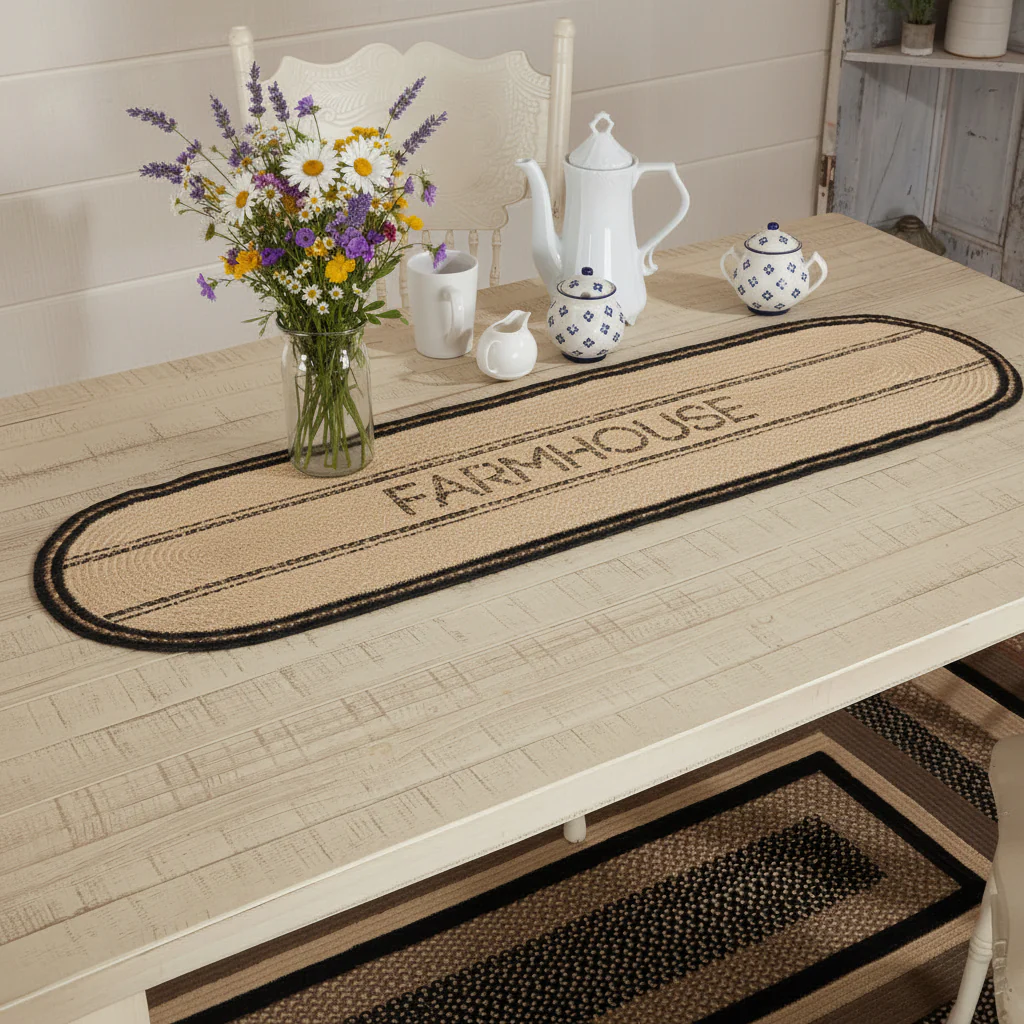 Farmstead Charcoal Farmhouse Braided Table Runners - Image 3