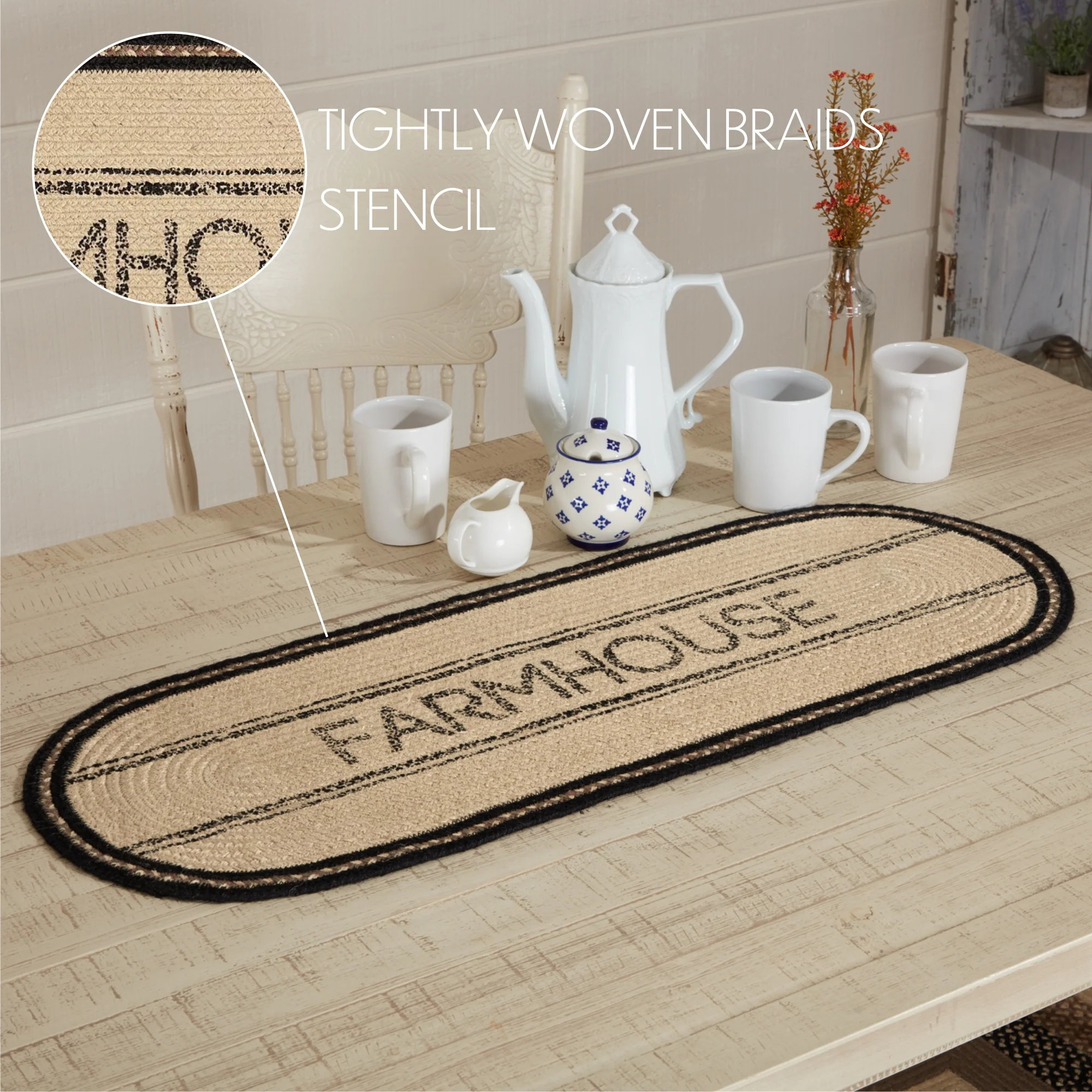 Farmstead Charcoal Farmhouse Braided Table Runners - Image 6