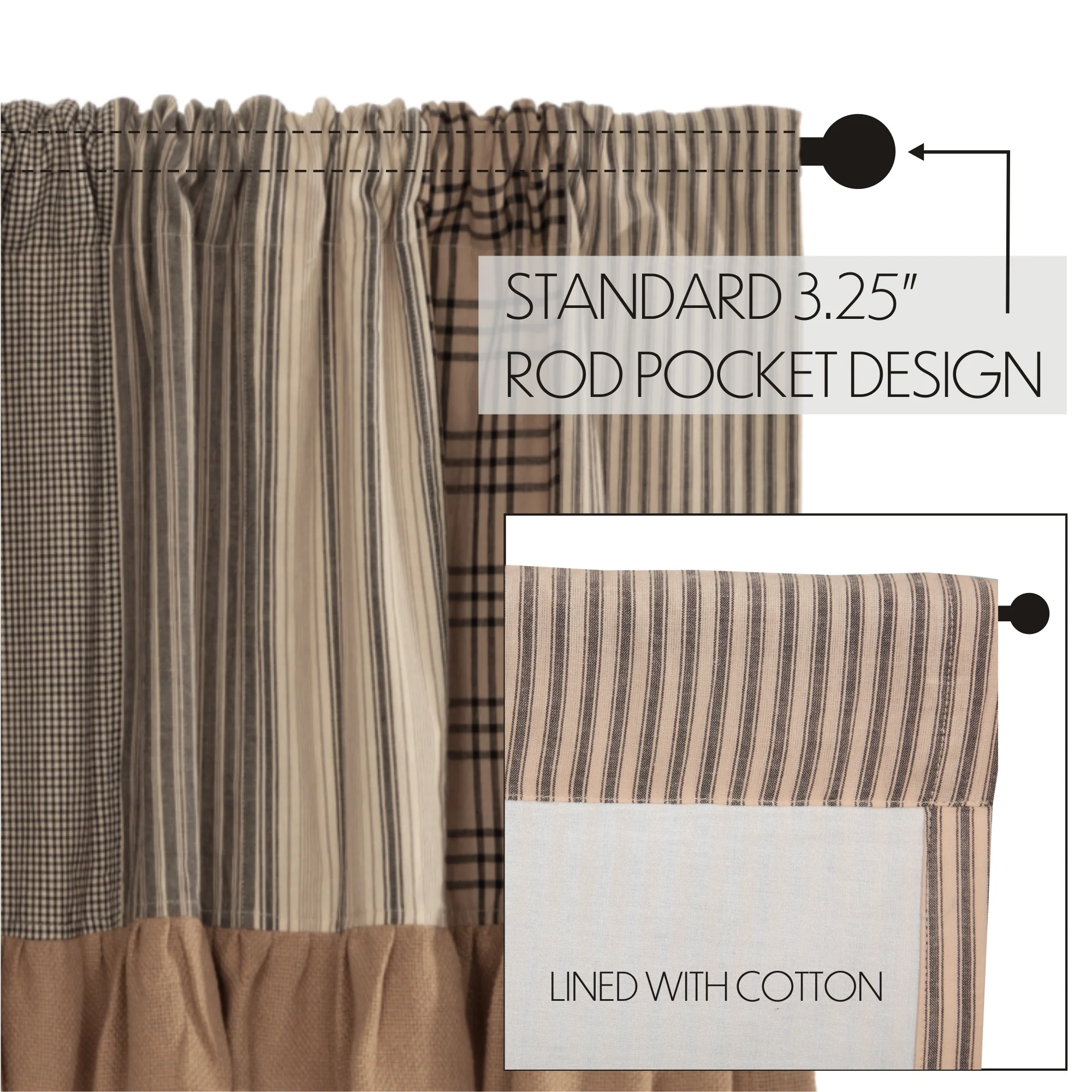 Farmstead Charcoal Patchwork Farmhouse Valance - Image 5