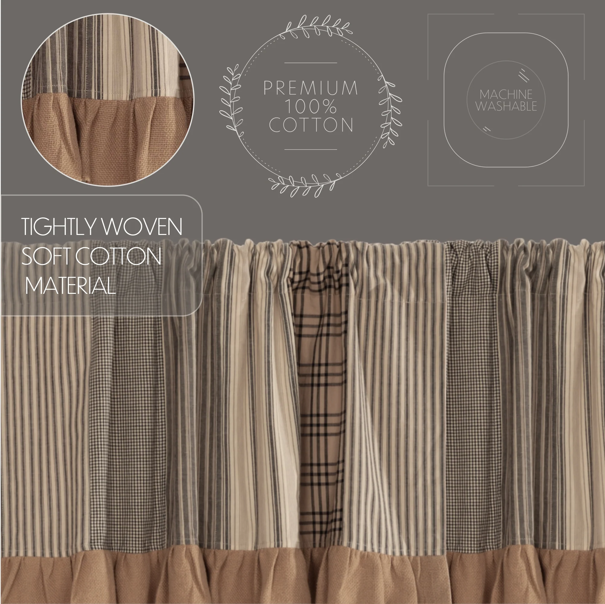 Farmstead Charcoal Patchwork Farmhouse Valance - Image 6