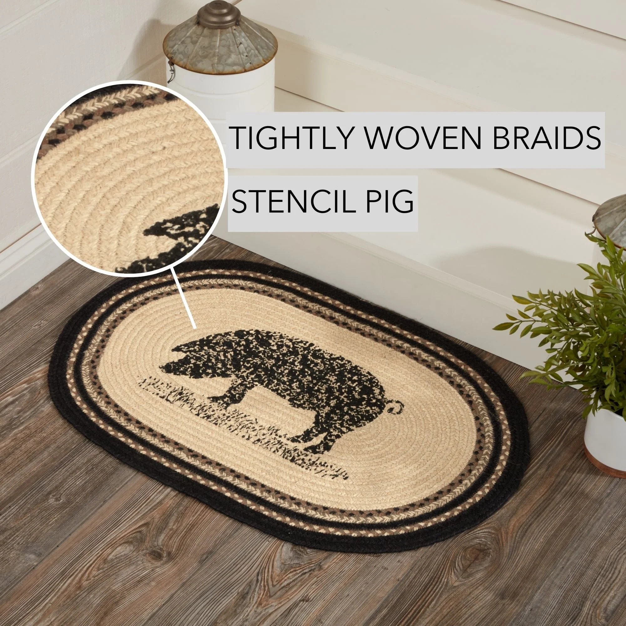 Farmstead Charcoal Pig Braided Oval Rug - Image 4