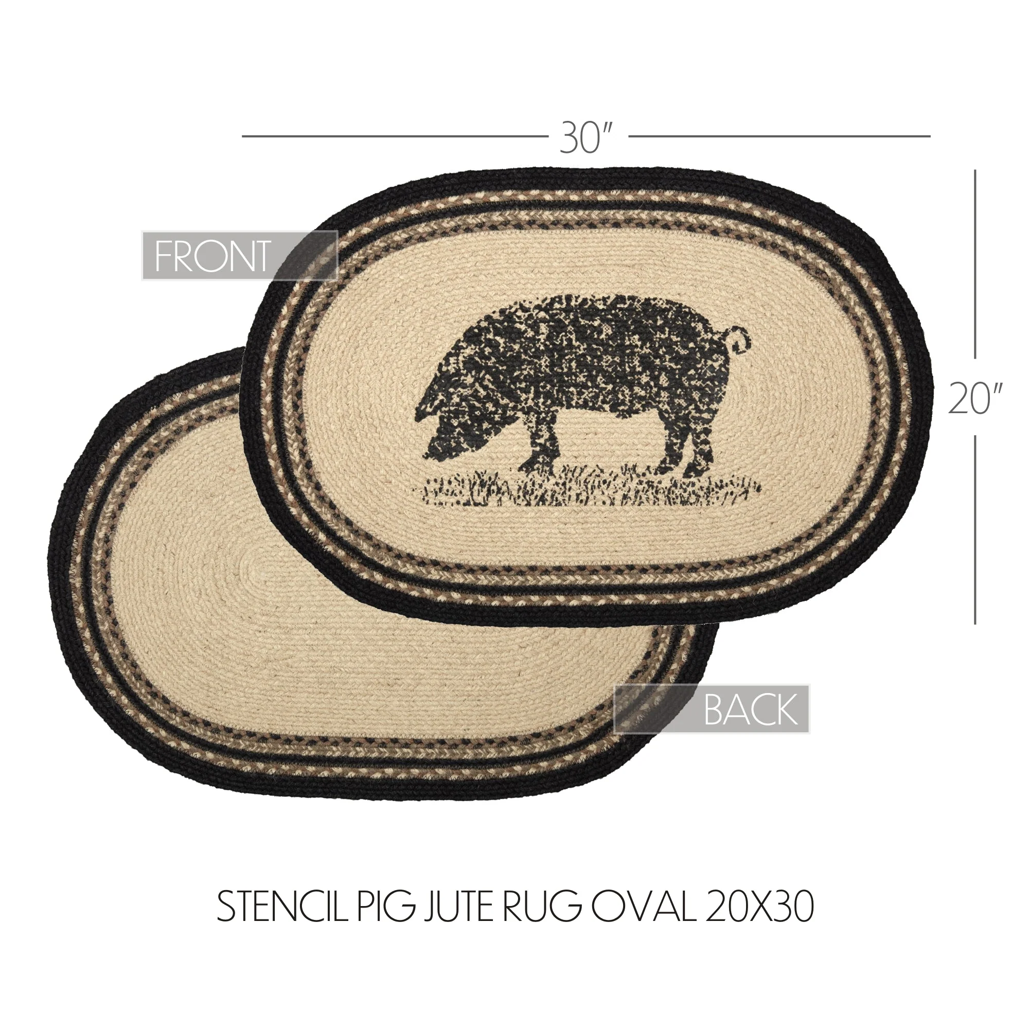Farmstead Charcoal Pig Braided Oval Rug - Image 5