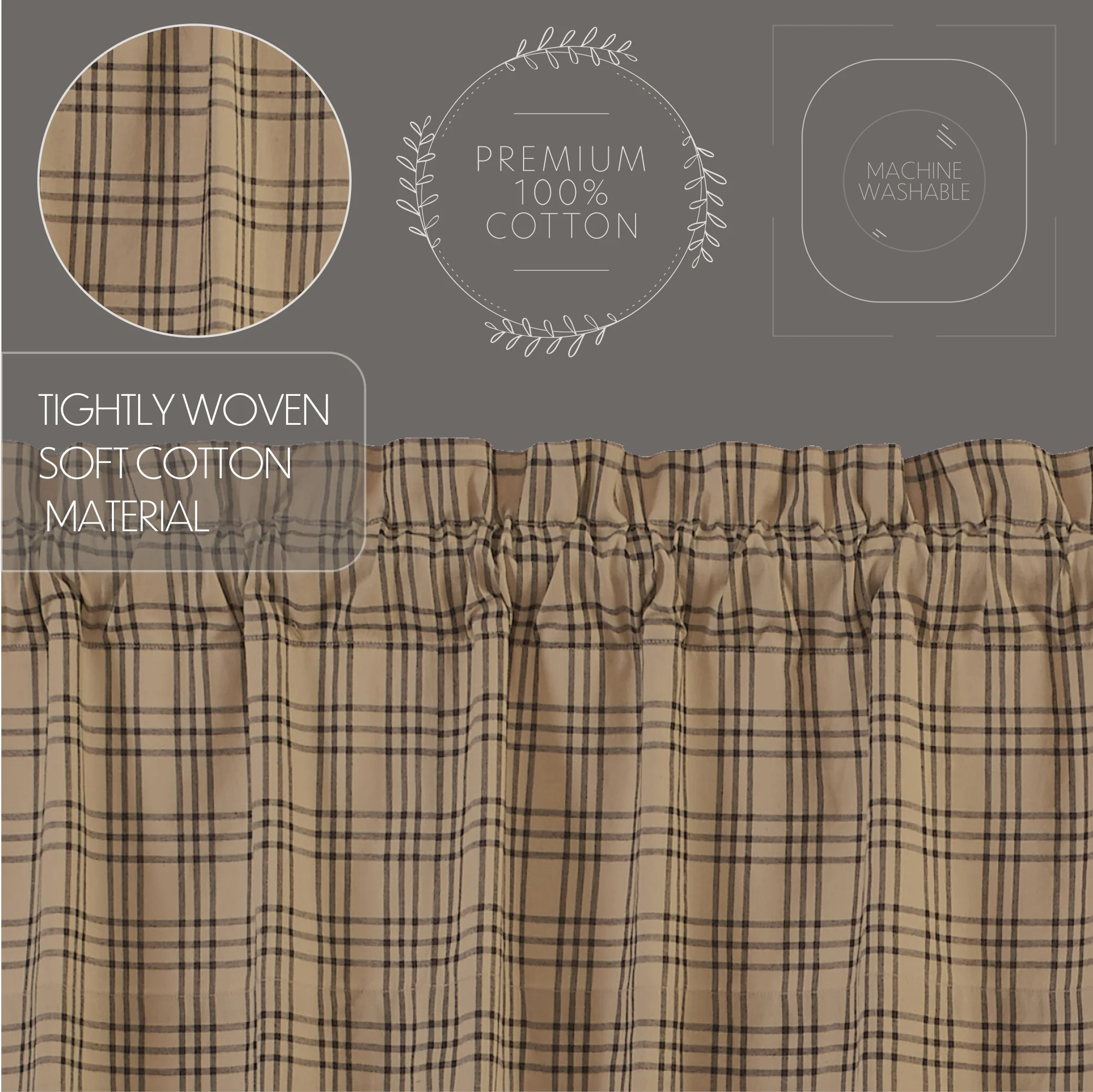 Farmstead Charcoal Plaid Prairie Curtains - Image 3
