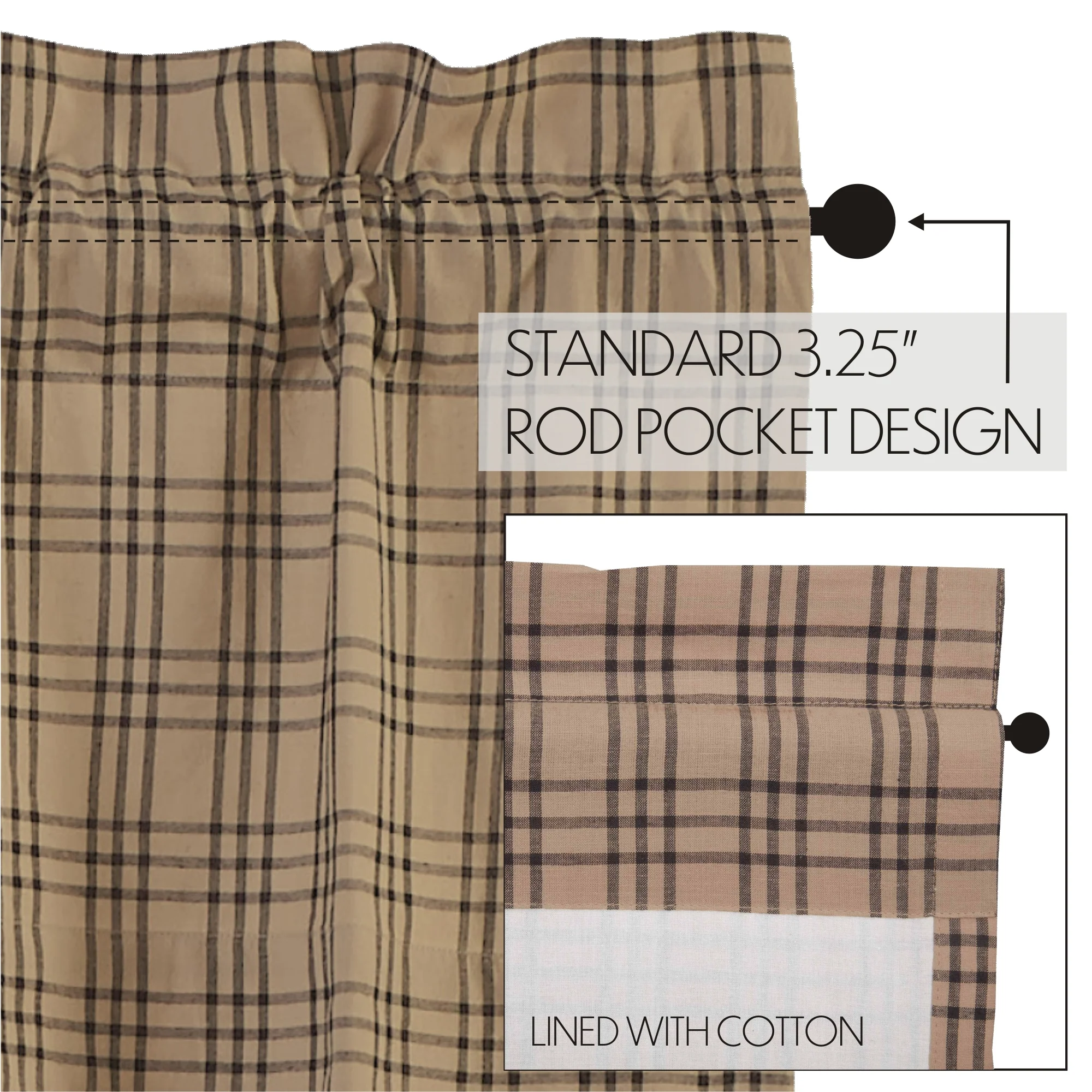 Farmstead Charcoal Plaid Prairie Curtains - Image 4