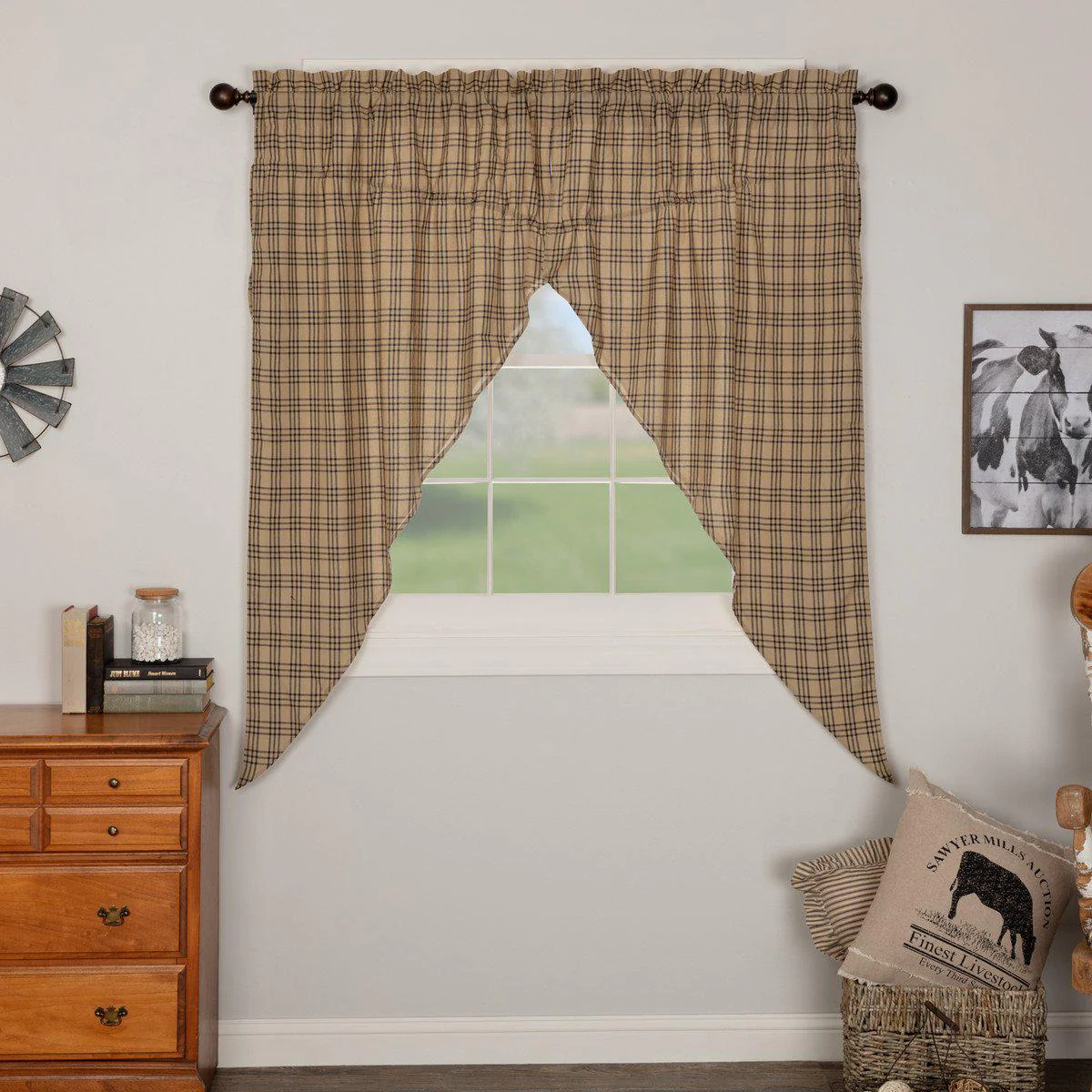 Farmstead Charcoal Plaid Prairie Curtains - Image 6