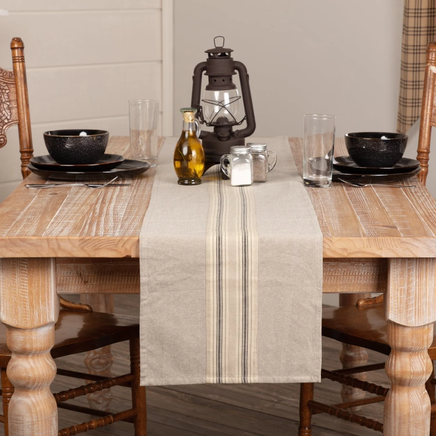 Farmstead Charcoal Grain Sack Stripe Table Runners - Image 2