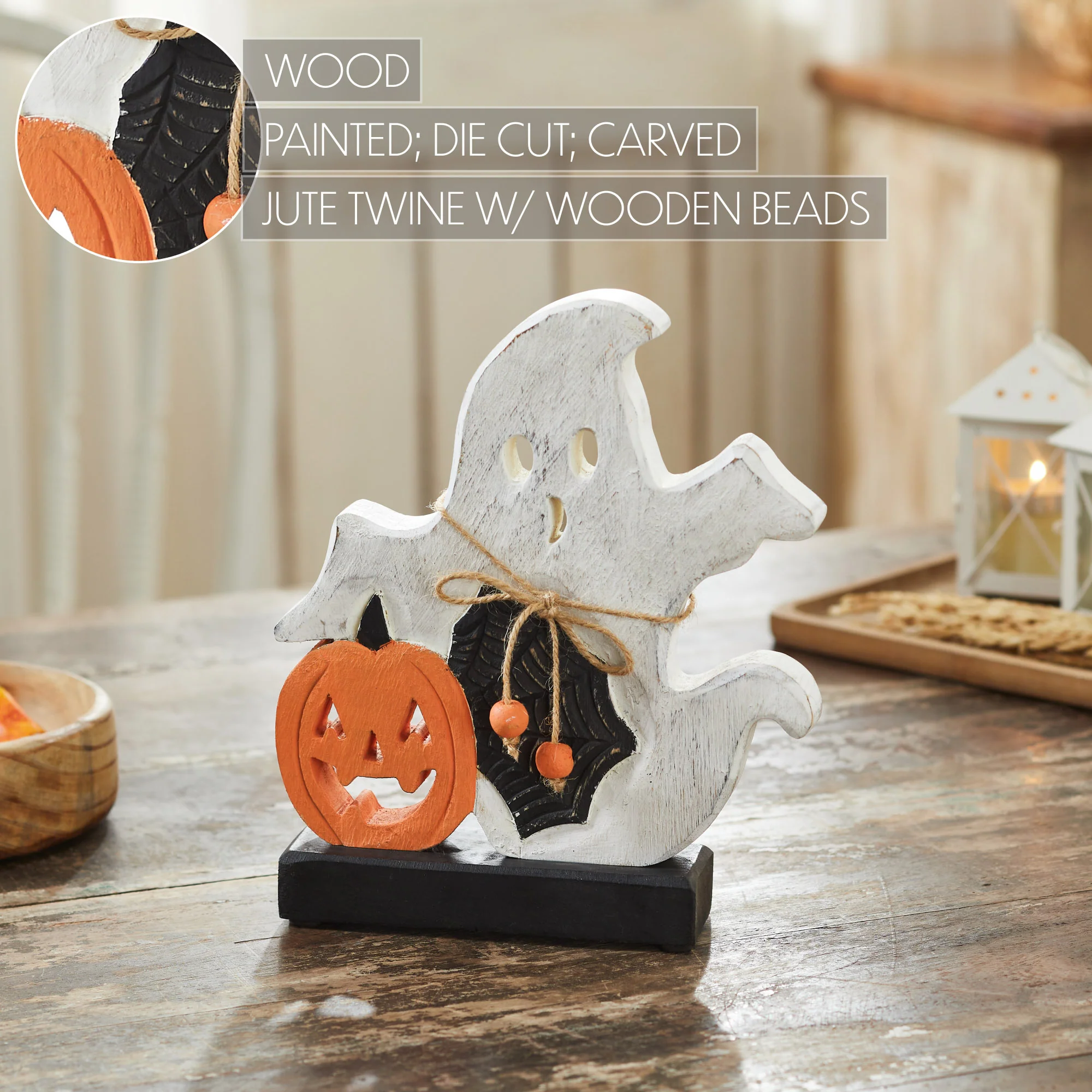 Spooky Jack-O-Lantern Wooden Ghost - Image 6