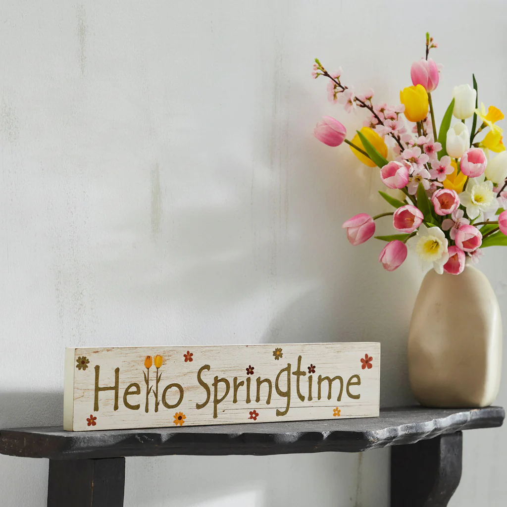 Spring In Bloom Hello Springtime w/ Flowers Wall Sign