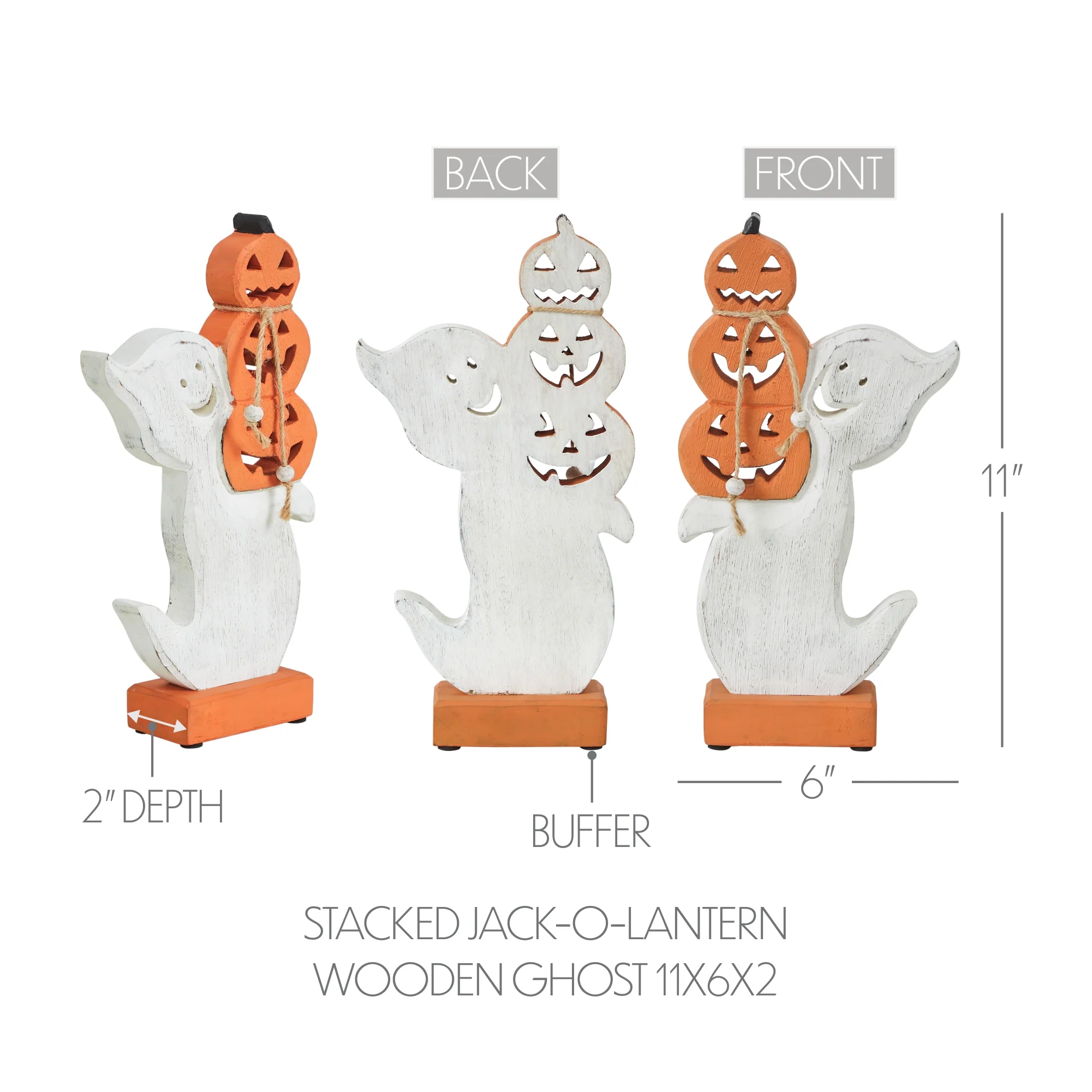 Stacked Jack-O-Lantern Wooden Ghost - Image 2