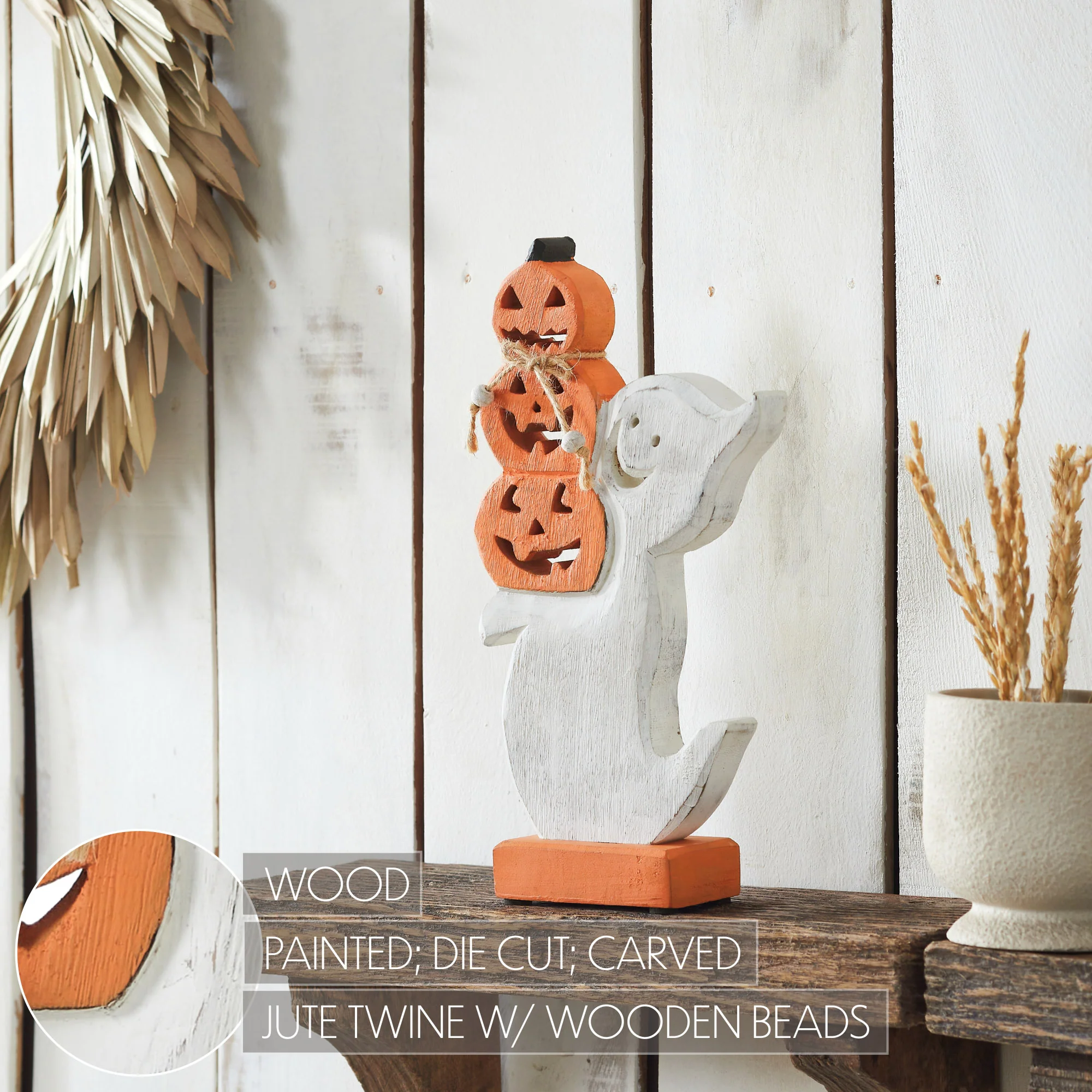 Stacked Jack-O-Lantern Wooden Ghost - Image 5