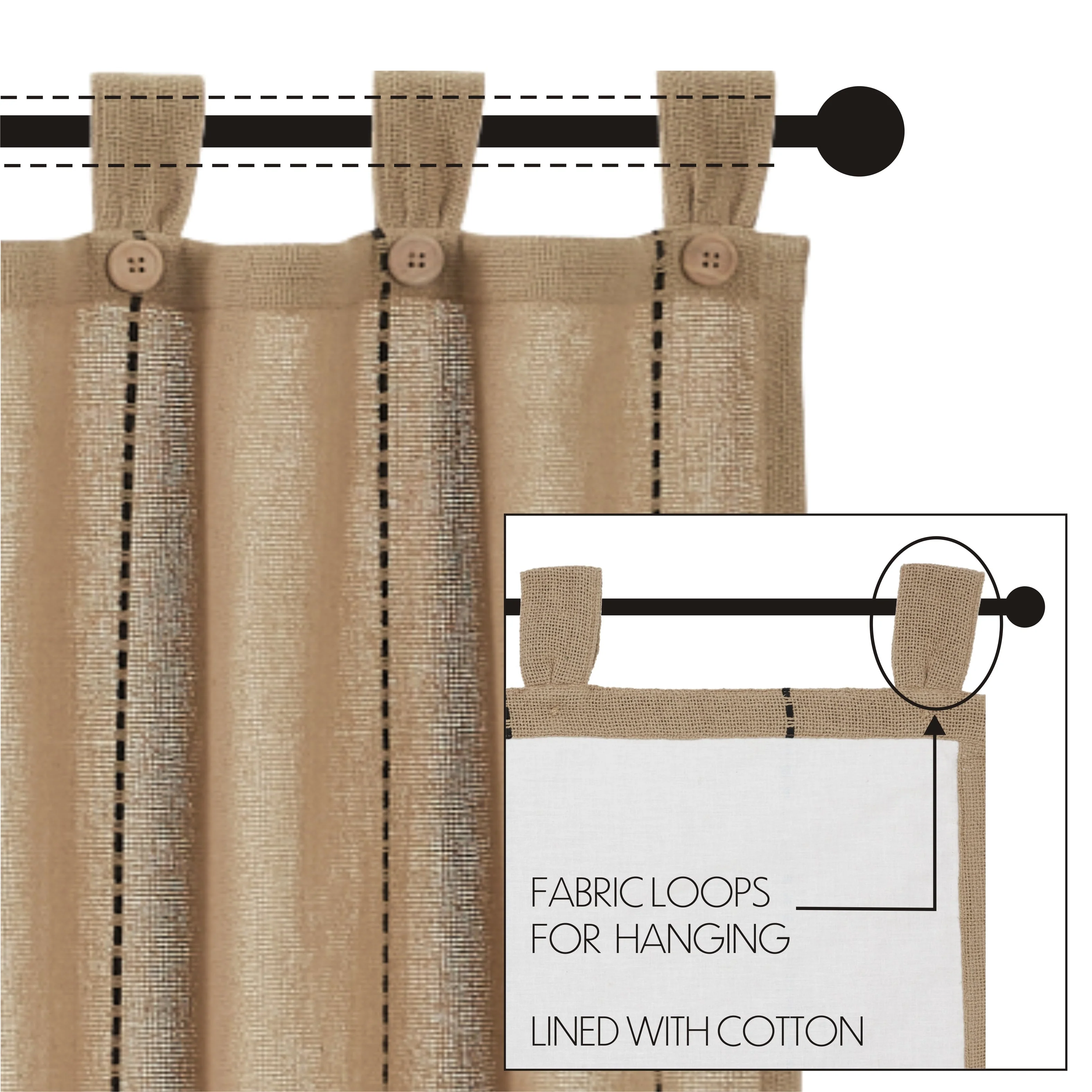 Stitched Burlap Natural Short Panel Curtains - Image 3