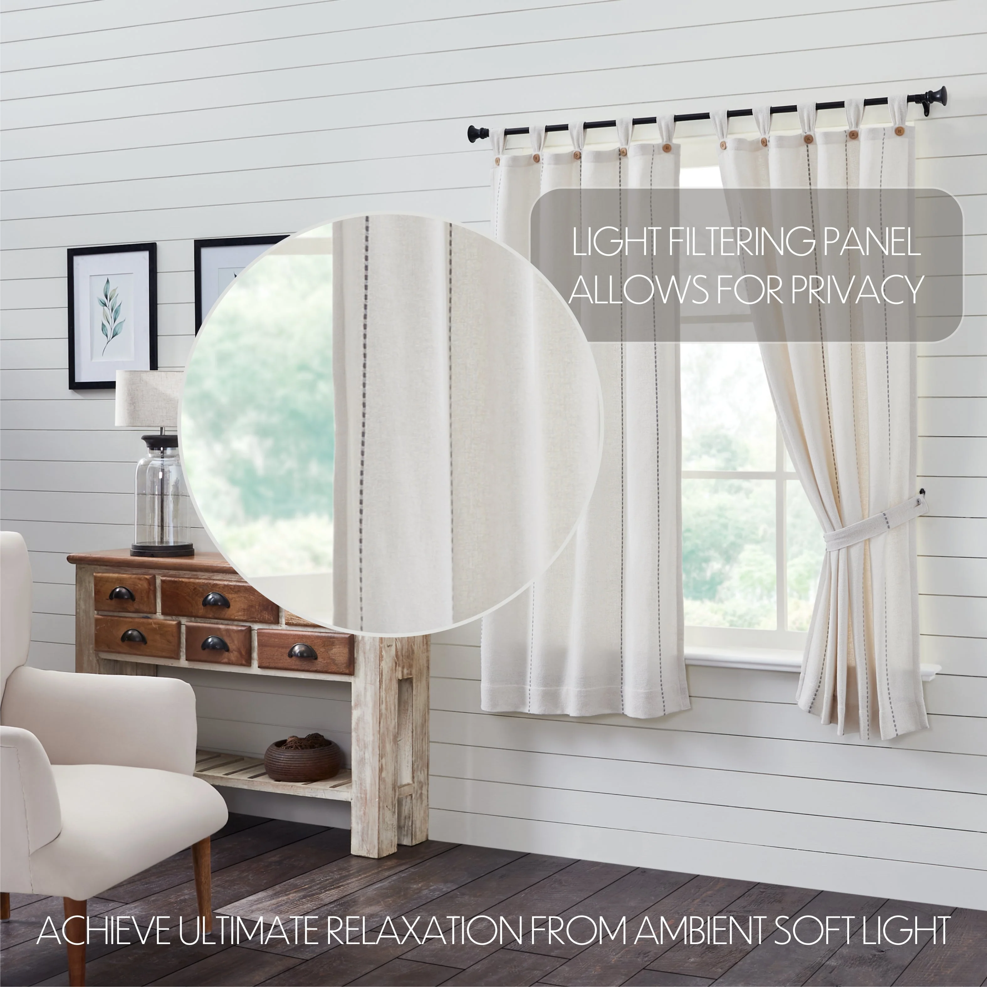 Stitched Burlap White Short Panel Curtains - Image 2