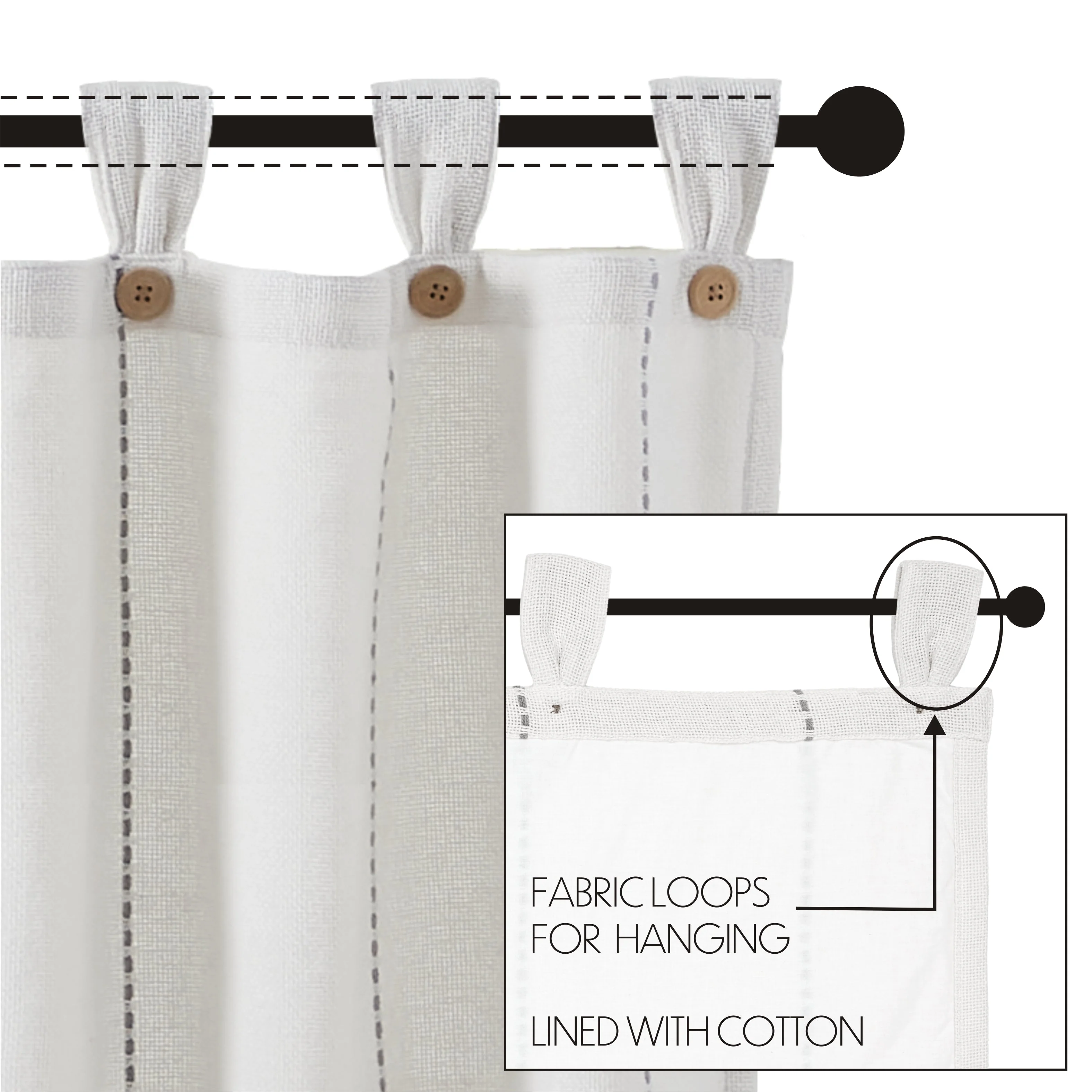 Stitched Burlap White Short Panel Curtains - Image 3