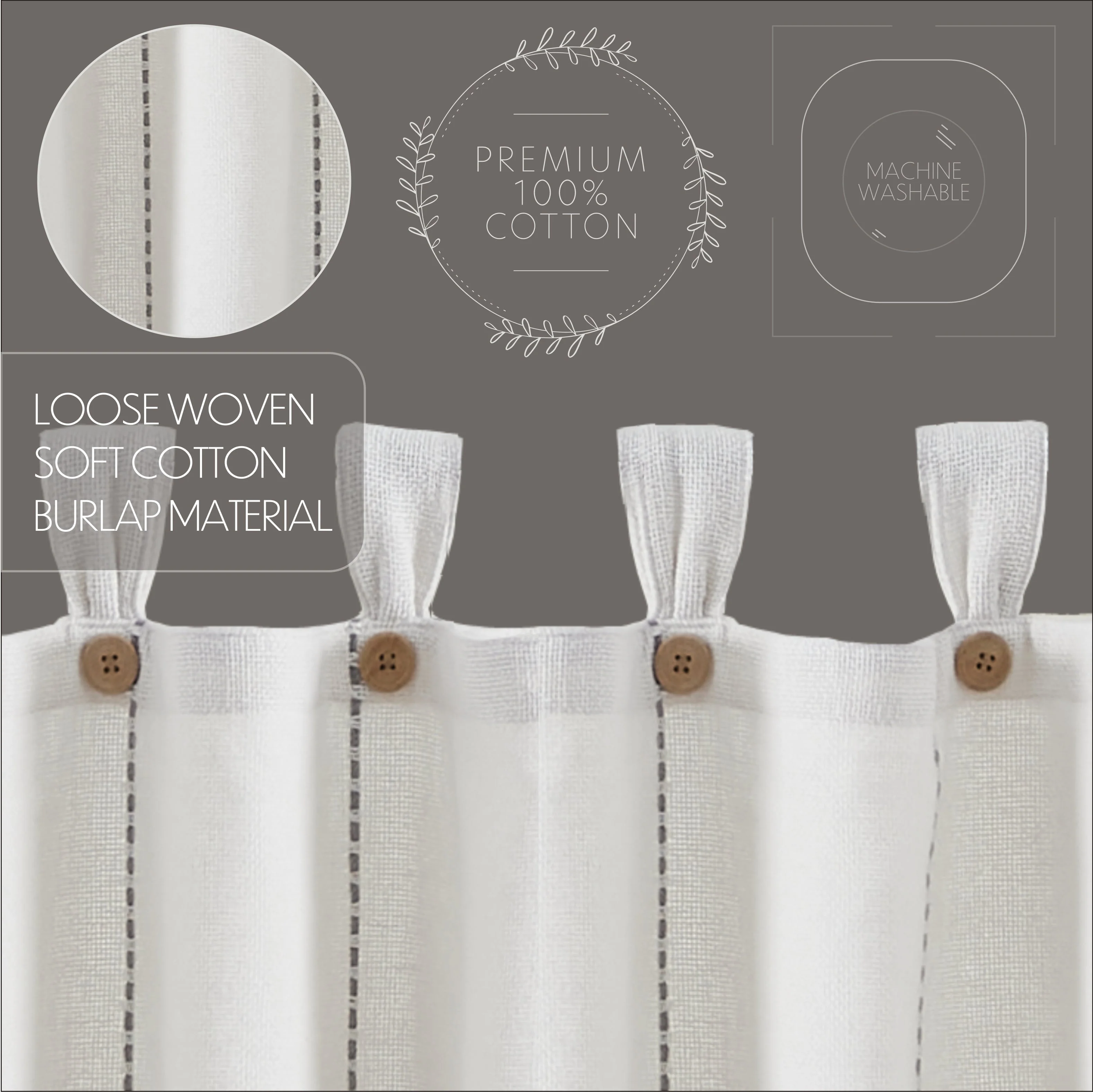 Stitched Burlap White Short Panel Curtains - Image 4