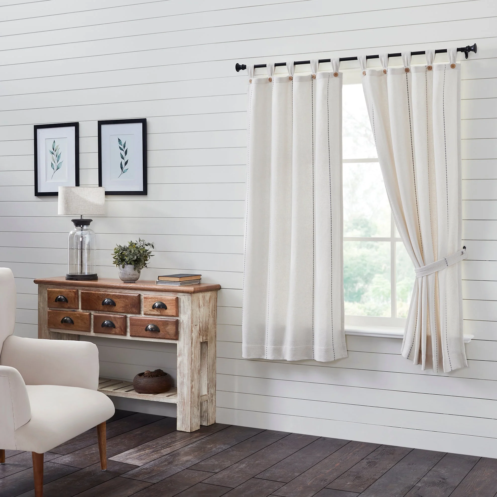 Stitched Burlap White Short Panel Curtains - Image 7