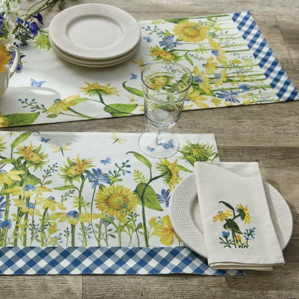 Gingham Blue & Sunshine Table Runner 54" - Image 4