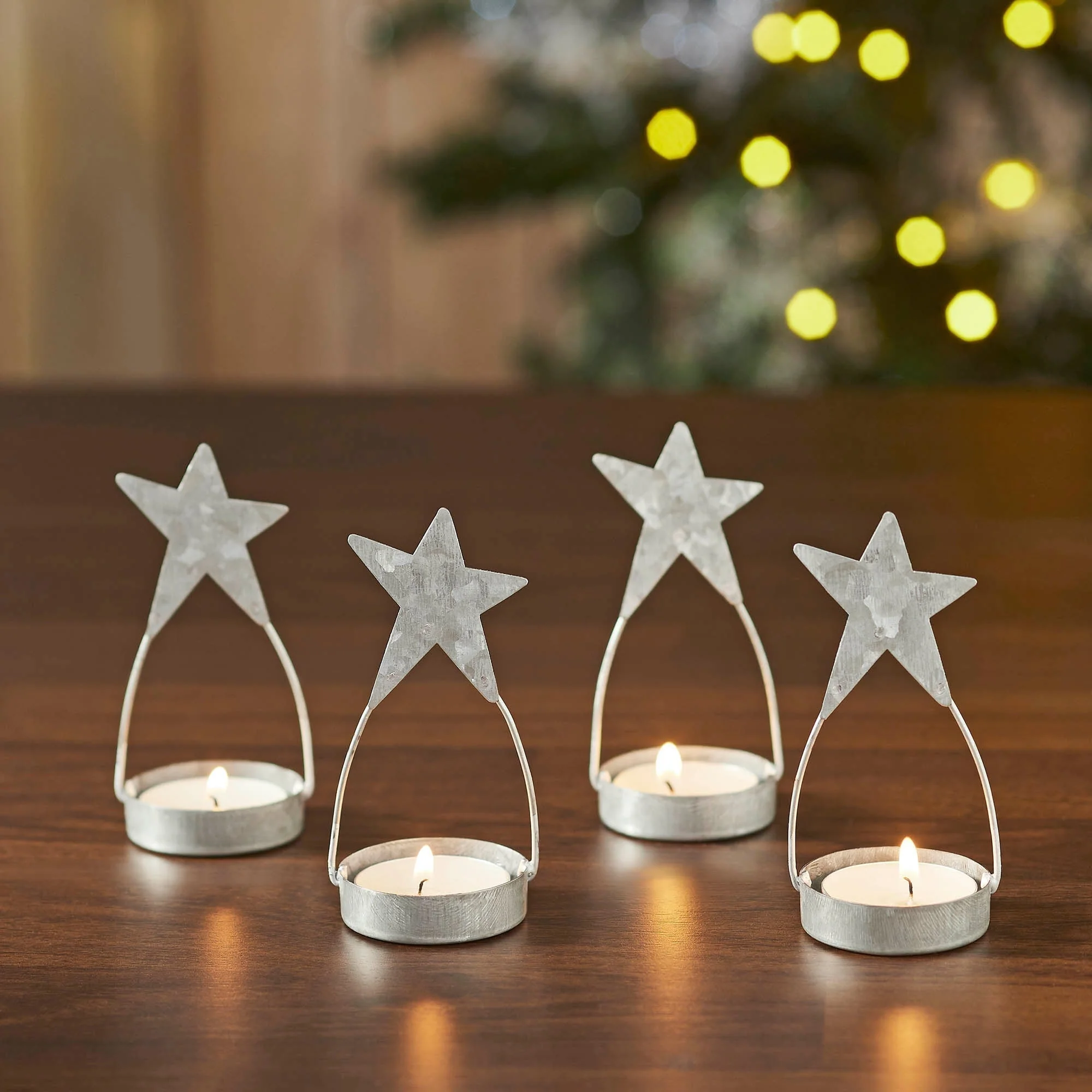 Star Tealight Holder Galvanized Set of 4