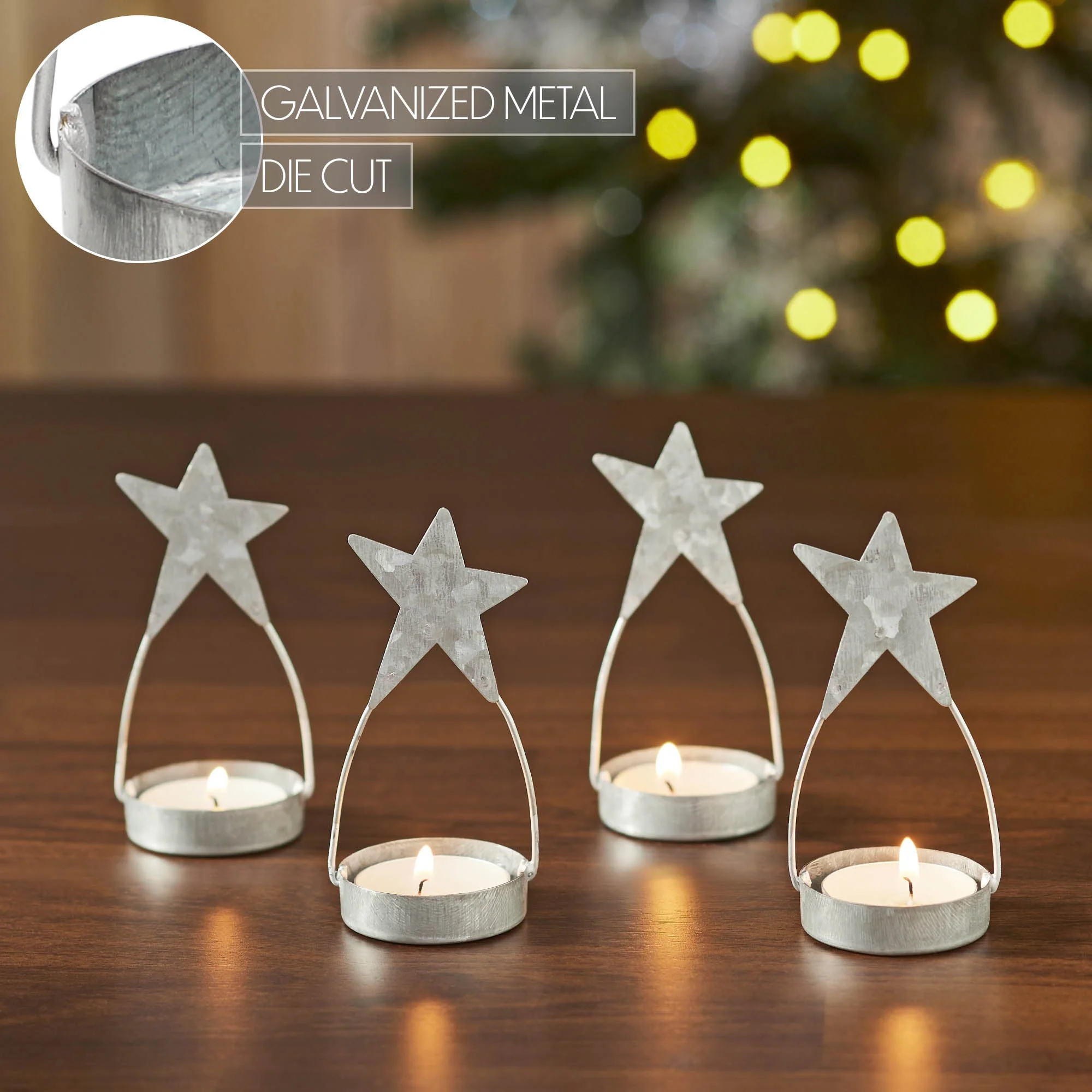 Star Tealight Holder Galvanized Set of 4 - Image 6