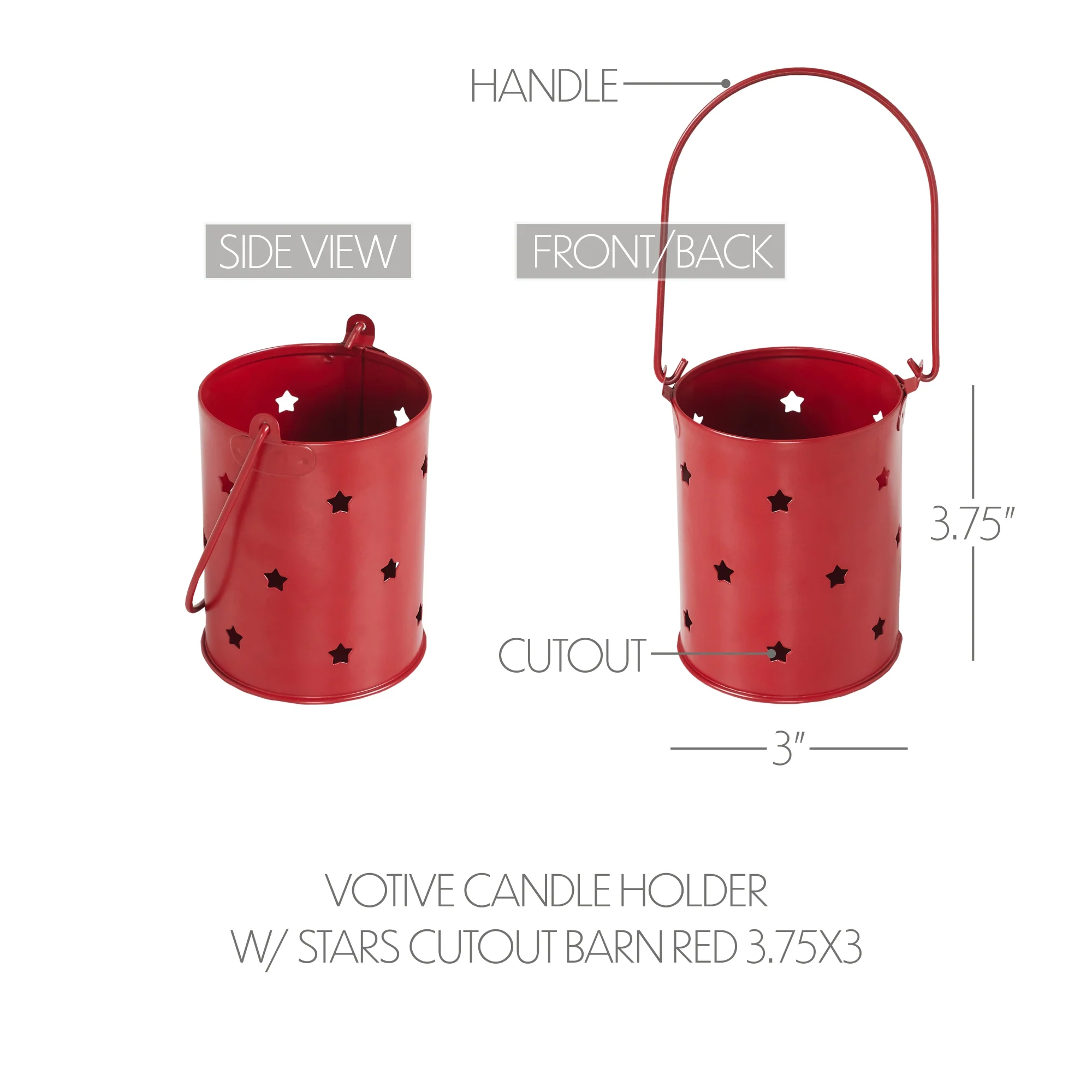 Votive Candle Holder w/Stars Cutout Barn Red - Image 2