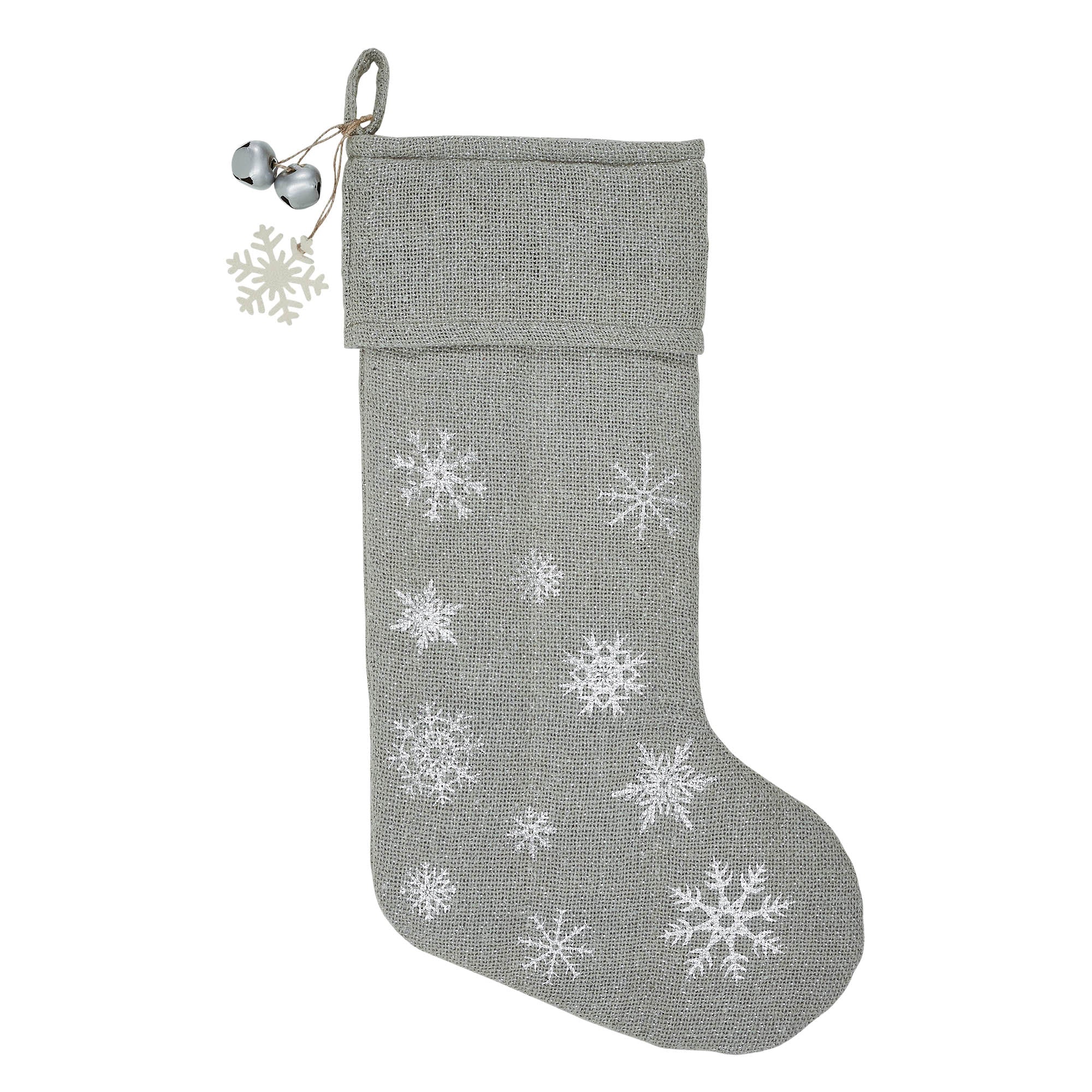 Yuletide Burlap Dove Grey Snowflake Stocking - Image 2