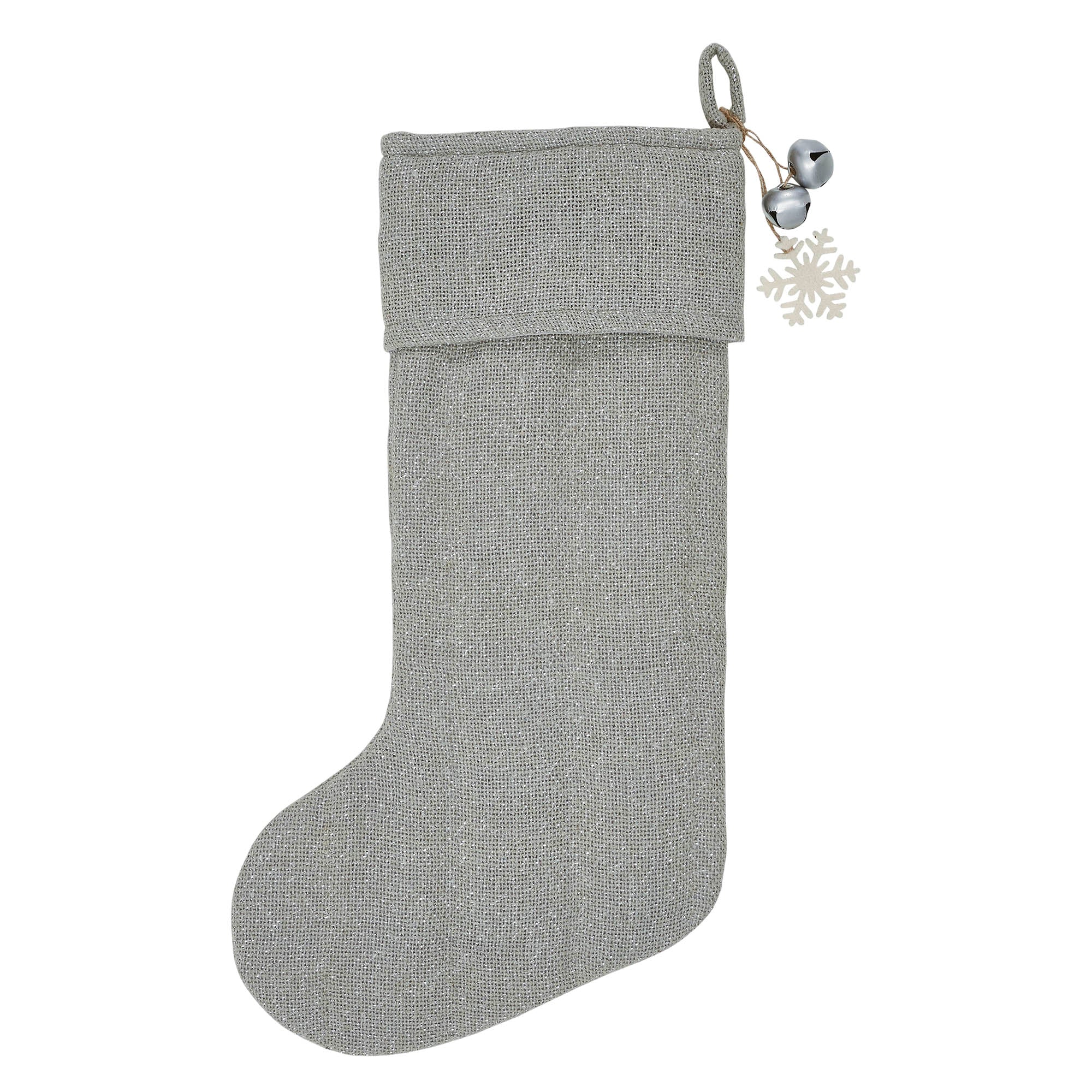 Yuletide Burlap Dove Grey Snowflake Stocking - Image 3