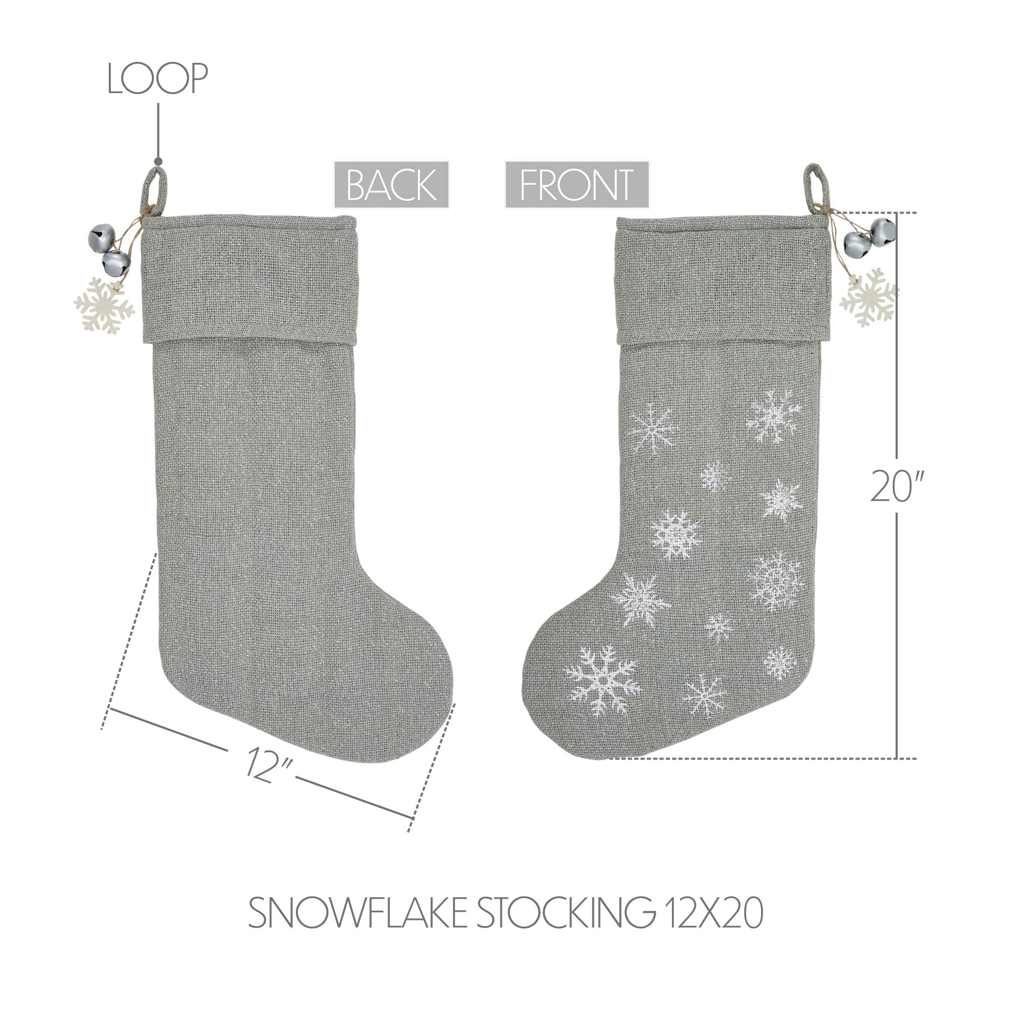 Yuletide Burlap Dove Grey Snowflake Stocking - Image 4