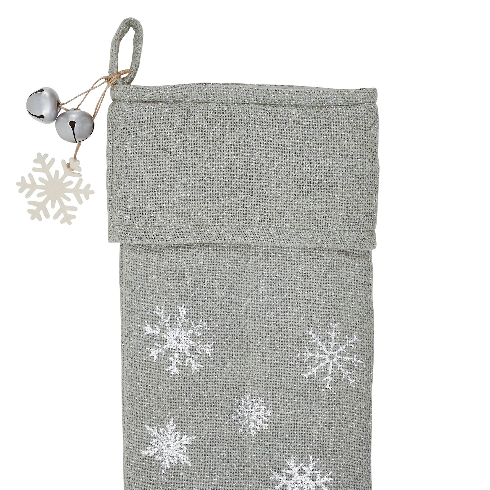 Yuletide Burlap Dove Grey Snowflake Stocking - Image 6